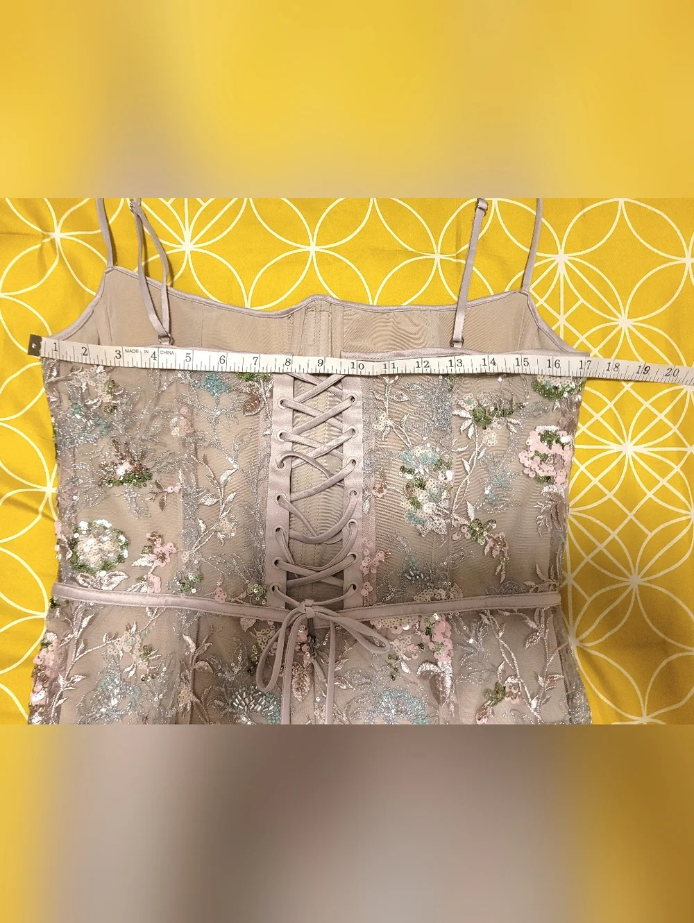 NWOT House of CB Taupe Embroidered Floral Mermaid Gown - Picture 12 of 15